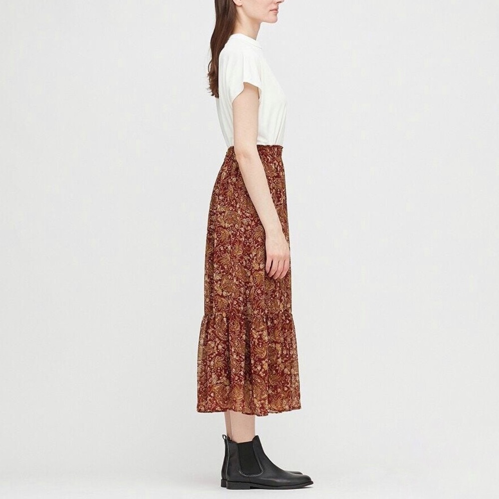 Uniqlo Paisley Chiffon Tiered Long Skirt - Medium